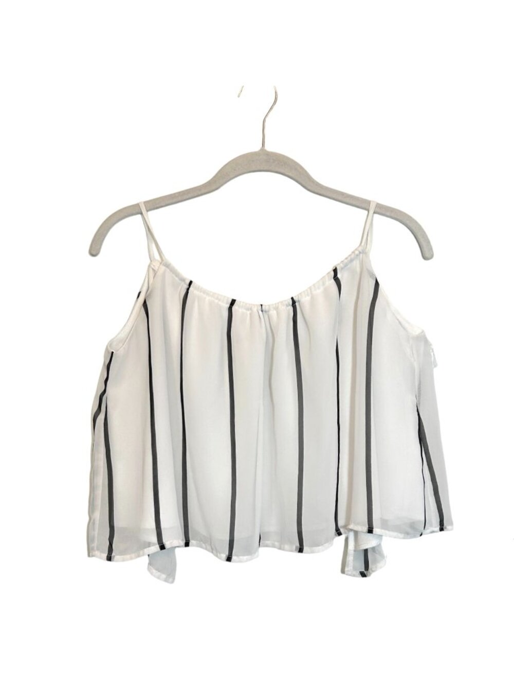 TOBI Women's Striped Open Back Sleeveless Crop Top in White / Black - Size S